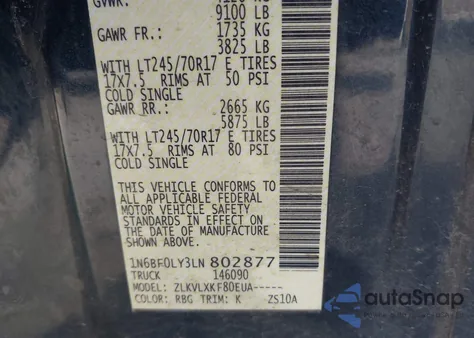 2020 Nissan Nv Cargo Nv2500 Hd Sv High Roof V6 z USA, uszkodzony, nr VIN 1N6BF0LY3LN802877